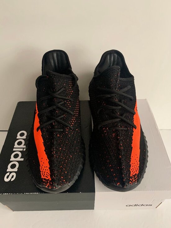 adidas men\'s Yeezy Boost 350 Black and Red Stripe Sneaker main image 7